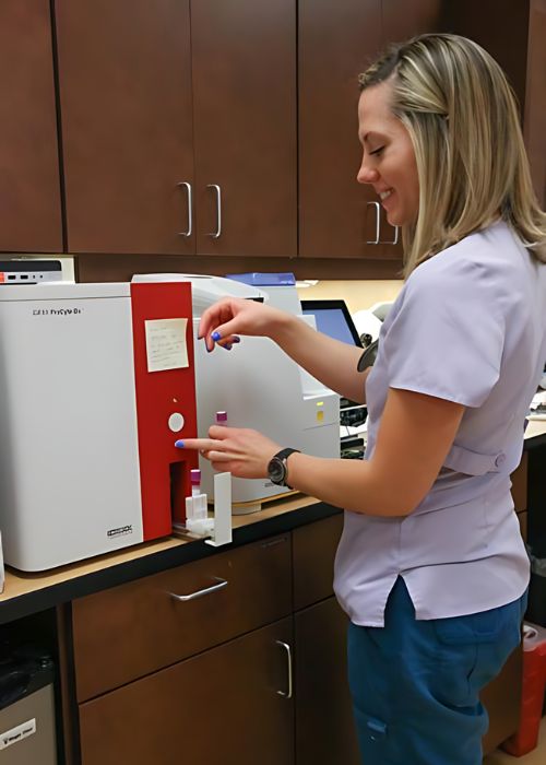 A vet staff working in a laboratory